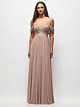 Front View Thumbnail - Neu Nude Off-the-Shoulder Draped Chiffon Maxi Dress