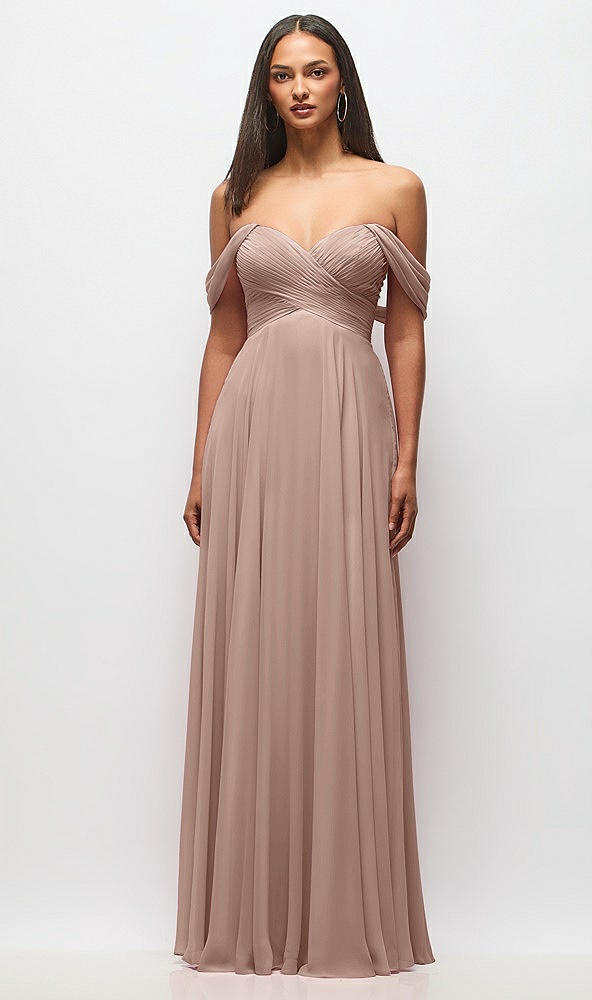 Front View - Neu Nude Off-the-Shoulder Draped Chiffon Maxi Dress