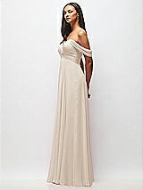 Side View Thumbnail - Oat Off-the-Shoulder Draped Chiffon Maxi Dress