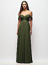 Front View Thumbnail - Olive Green Off-the-Shoulder Draped Chiffon Maxi Dress