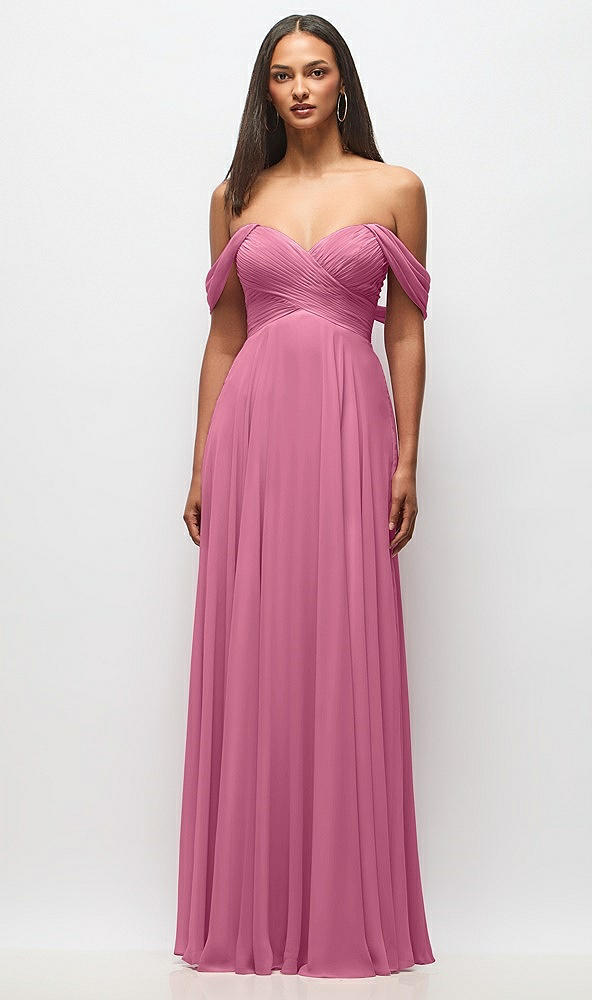 Front View - Orchid Pink Off-the-Shoulder Draped Chiffon Maxi Dress
