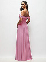 Rear View Thumbnail - Powder Pink Off-the-Shoulder Draped Chiffon Maxi Dress