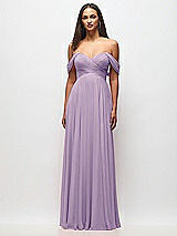 Front View Thumbnail - Pale Purple Off-the-Shoulder Draped Chiffon Maxi Dress