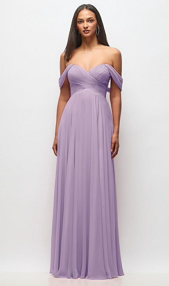 Front View - Pale Purple Off-the-Shoulder Draped Chiffon Maxi Dress