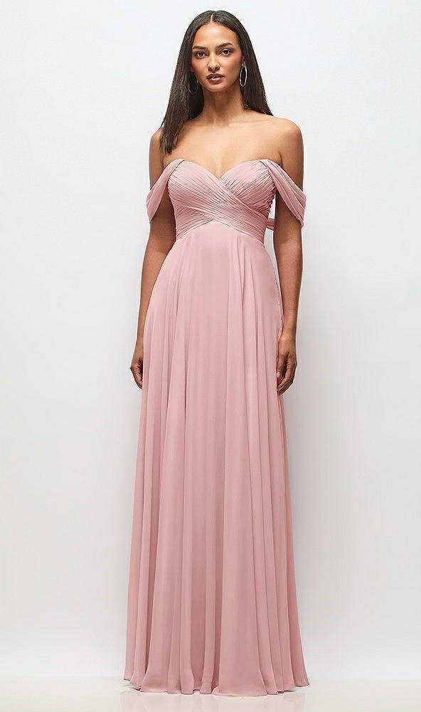 Front View - Rose Off-the-Shoulder Draped Chiffon Maxi Dress