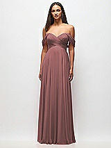 Front View Thumbnail - Rosewood Off-the-Shoulder Draped Chiffon Maxi Dress