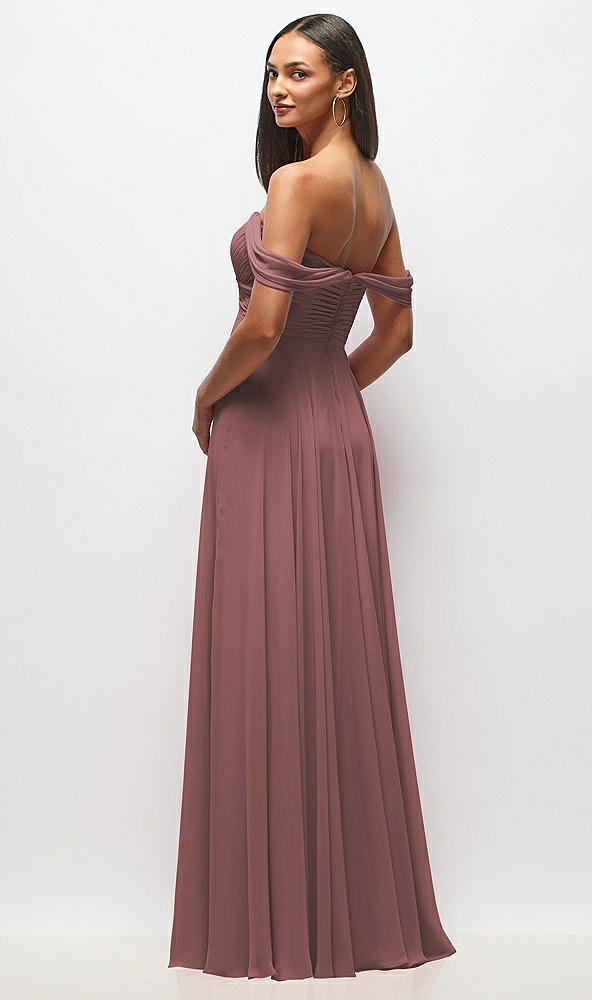 Back View - Rosewood Off-the-Shoulder Draped Chiffon Maxi Dress