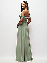 Rear View Thumbnail - Sage Off-the-Shoulder Draped Chiffon Maxi Dress