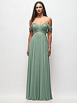 Front View Thumbnail - Seagrass Off-the-Shoulder Draped Chiffon Maxi Dress