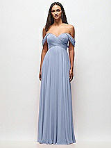 Front View Thumbnail - Sky Blue Off-the-Shoulder Draped Chiffon Maxi Dress