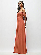 Side View Thumbnail - Terracotta Copper Off-the-Shoulder Draped Chiffon Maxi Dress
