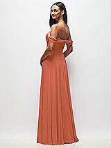 Rear View Thumbnail - Terracotta Copper Off-the-Shoulder Draped Chiffon Maxi Dress