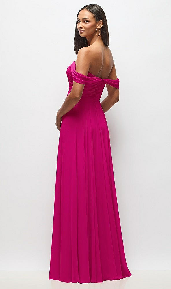 Back View - Think Pink Off-the-Shoulder Draped Chiffon Maxi Dress