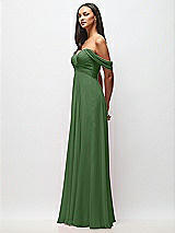 Side View Thumbnail - Vineyard Green Off-the-Shoulder Draped Chiffon Maxi Dress