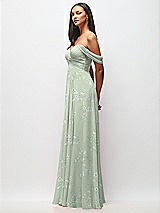 Side View Thumbnail - Vintage Primrose Sage Off-the-Shoulder Draped Chiffon Maxi Dress