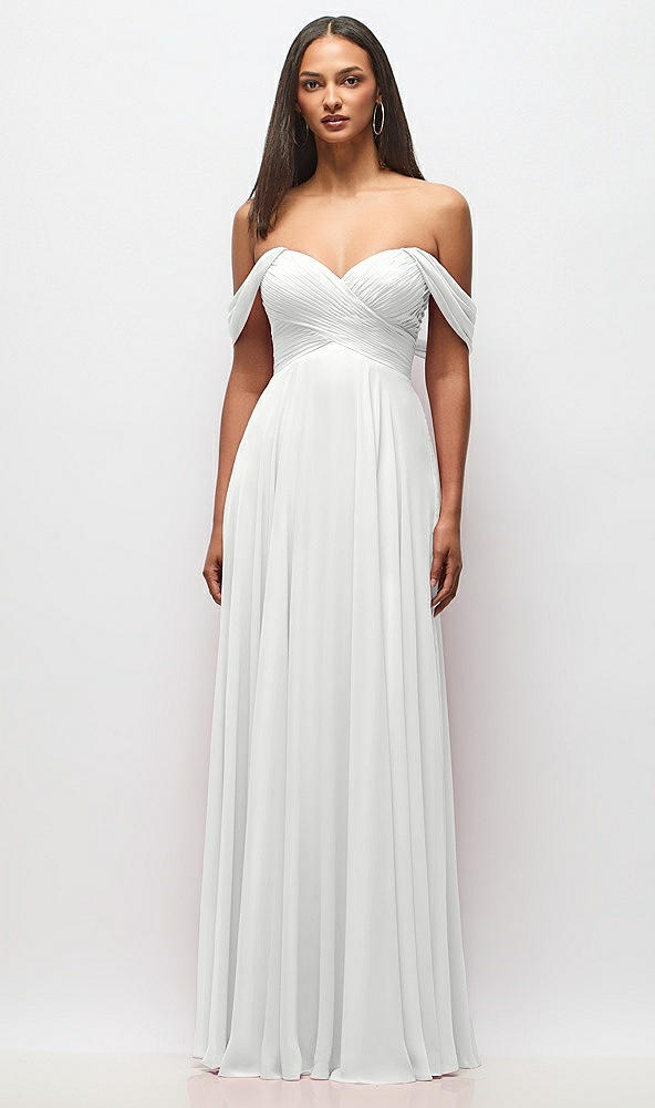 Front View - White Off-the-Shoulder Draped Chiffon Maxi Dress