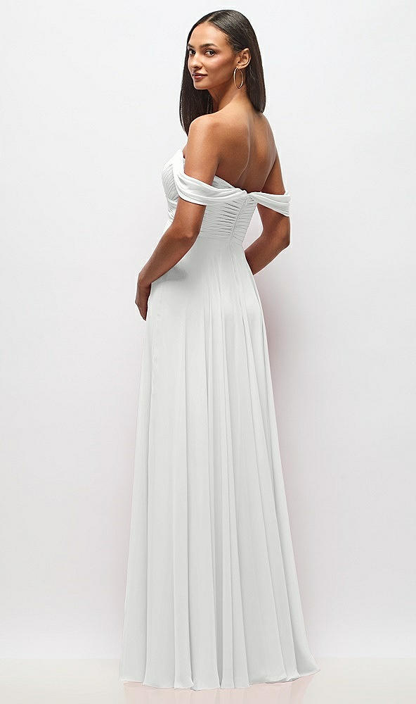 Back View - White Off-the-Shoulder Draped Chiffon Maxi Dress