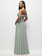 Rear View Thumbnail - Willow Green Off-the-Shoulder Draped Chiffon Maxi Dress