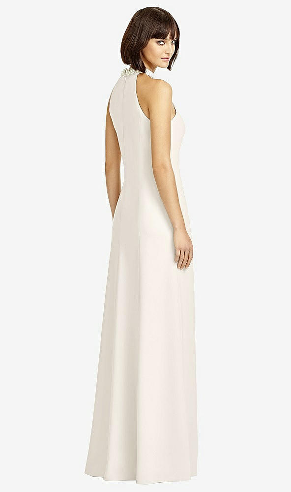 Back View - Ivory Full Length Crepe Halter Neckline Dress