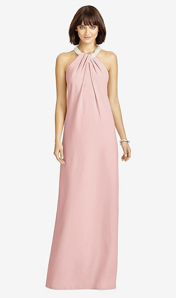 Front View - Rose Full Length Crepe Halter Neckline Dress