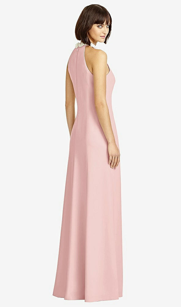 Back View - Rose Full Length Crepe Halter Neckline Dress