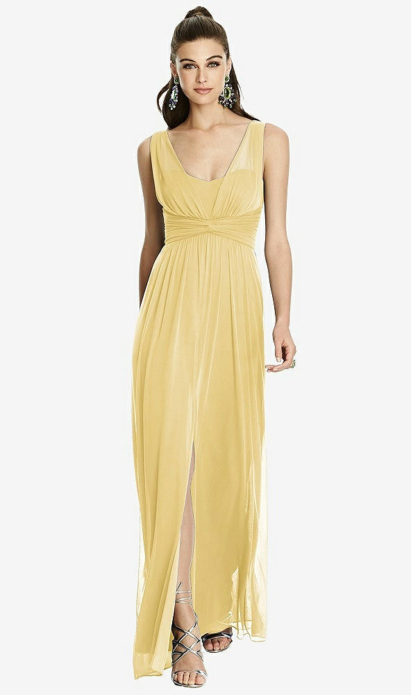 Front View - Maize Maxi Chiffon Knit Shirred Strap Dress