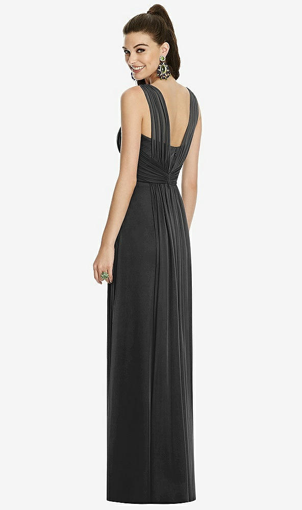 Back View - Black Maxi Chiffon Knit Shirred Strap Dress