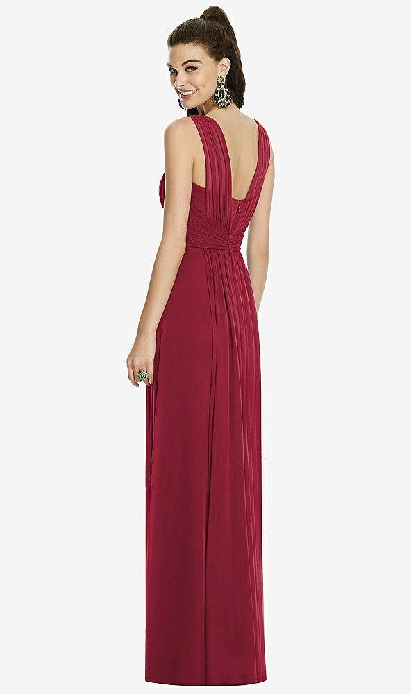 Back View - Burgundy Maxi Chiffon Knit Shirred Strap Dress
