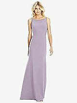 Rear View Thumbnail - Lilac Haze Bateau Neck Open-Back Trumpet Gown