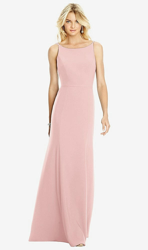 Back View - Rose Bateau Neck Open-Back Trumpet Gown