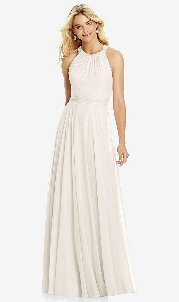 Front View - Ivory Cross Strap Open-Back Halter Maxi Dress