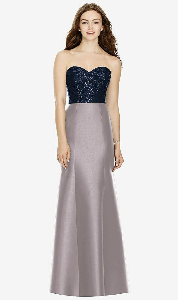 Front View - Cashmere Gray & Midnight Navy Bella Bridesmaids Dress BB105