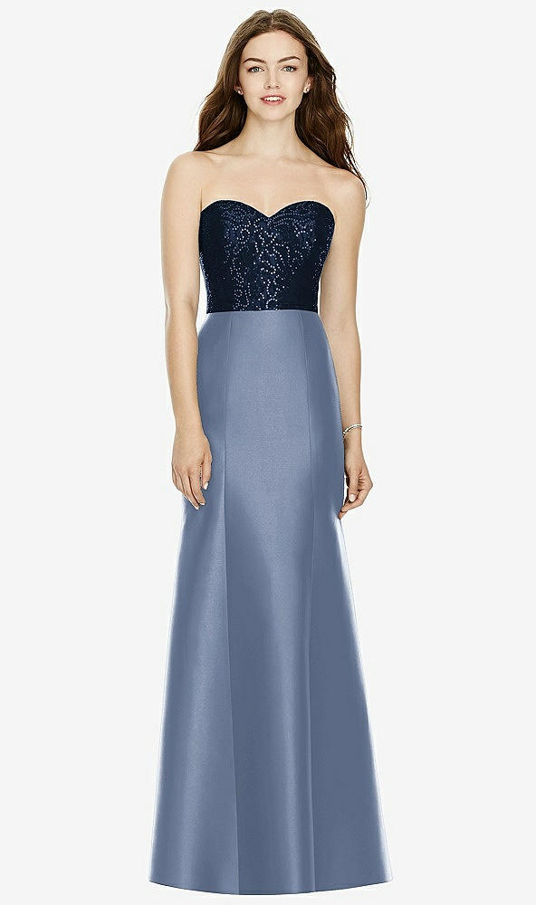Front View - Larkspur Blue & Midnight Navy Bella Bridesmaids Dress BB105