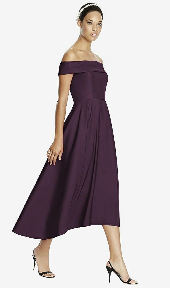 Front View - Aubergine Studio Design 4513 Midi Off-the-Shoulder Bridesmaid Dress