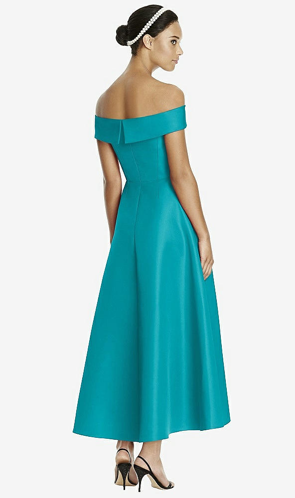 Back View - Vintage Teal Studio Design 4513 Midi Off-the-Shoulder Bridesmaid Dress