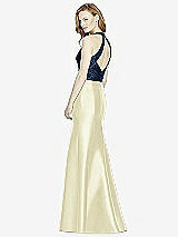 Rear View Thumbnail - Butter Yellow & Midnight Navy Studio Design Collection 4514 Full Length Halter V-Neck Bridesmaid Dress