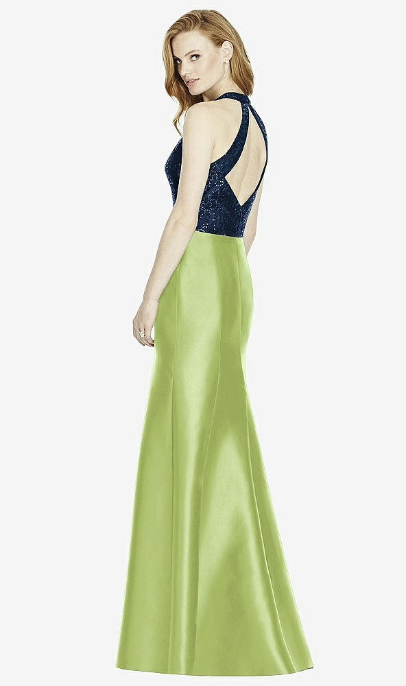 Back View - Mojito & Midnight Navy Studio Design Collection 4514 Full Length Halter V-Neck Bridesmaid Dress