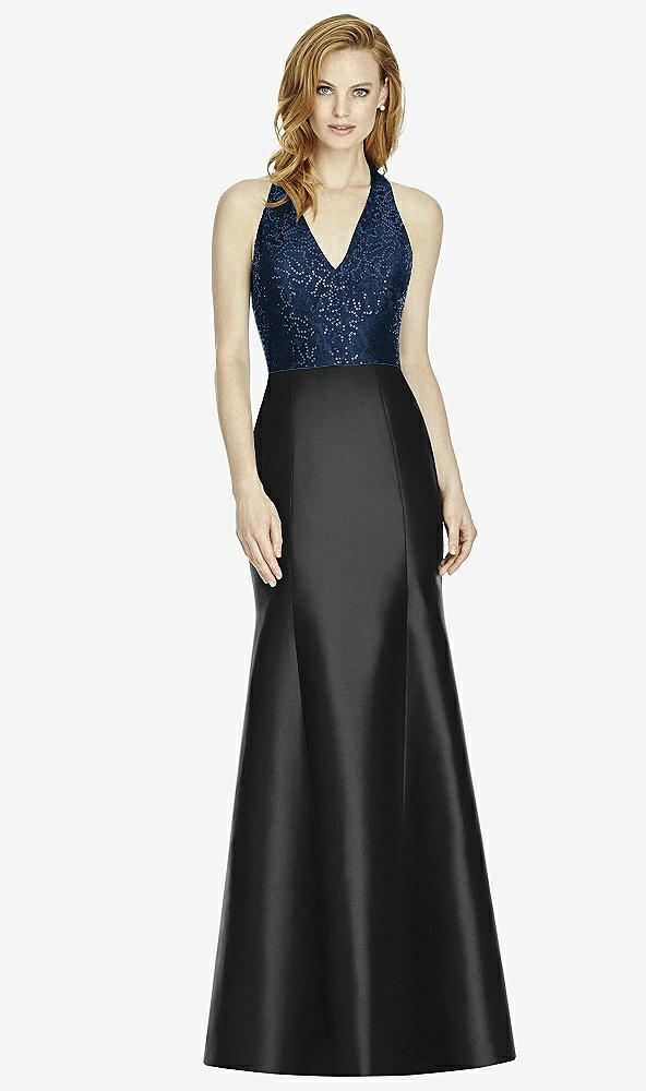Front View - Black & Midnight Navy Studio Design Collection 4514 Full Length Halter V-Neck Bridesmaid Dress