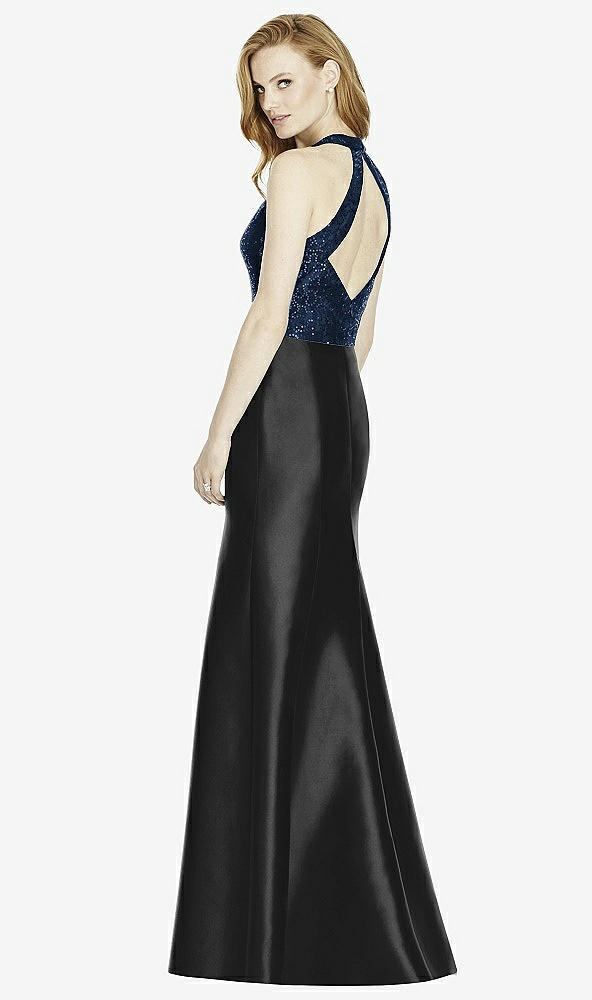 Back View - Black & Midnight Navy Studio Design Collection 4514 Full Length Halter V-Neck Bridesmaid Dress