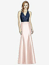 Front View Thumbnail - Blush & Midnight Navy Studio Design Collection 4514 Full Length Halter V-Neck Bridesmaid Dress