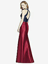Rear View Thumbnail - Burgundy & Midnight Navy Studio Design Collection 4514 Full Length Halter V-Neck Bridesmaid Dress