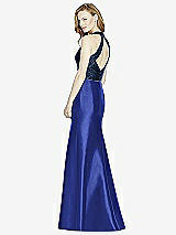 Rear View Thumbnail - Cobalt Blue & Midnight Navy Studio Design Collection 4514 Full Length Halter V-Neck Bridesmaid Dress