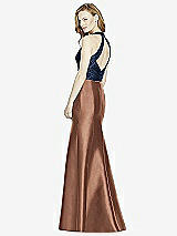 Rear View Thumbnail - Cognac & Midnight Navy Studio Design Collection 4514 Full Length Halter V-Neck Bridesmaid Dress