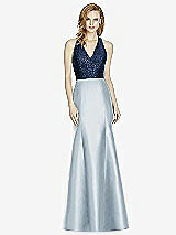 Front View Thumbnail - Mist & Midnight Navy Studio Design Collection 4514 Full Length Halter V-Neck Bridesmaid Dress