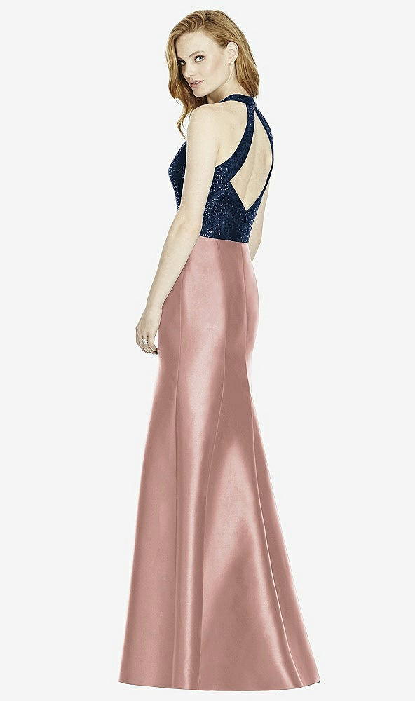 Back View - Neu Nude & Midnight Navy Studio Design Collection 4514 Full Length Halter V-Neck Bridesmaid Dress