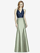 Front View Thumbnail - Sage & Midnight Navy Studio Design Collection 4514 Full Length Halter V-Neck Bridesmaid Dress