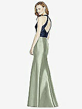 Rear View Thumbnail - Sage & Midnight Navy Studio Design Collection 4514 Full Length Halter V-Neck Bridesmaid Dress
