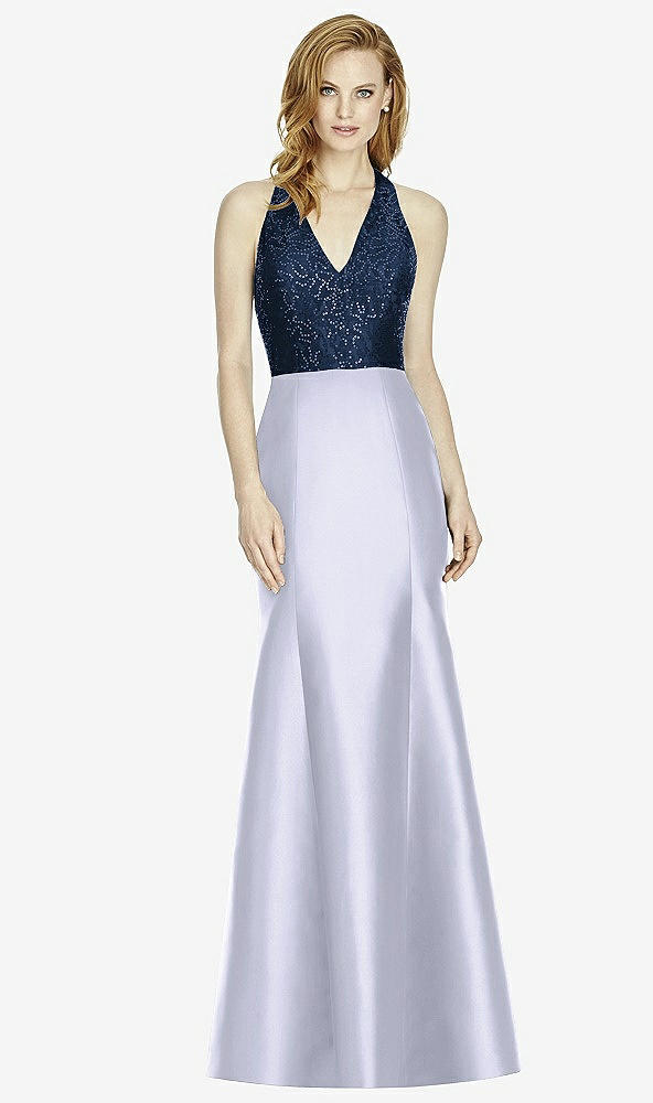 Front View - Silver Dove & Midnight Navy Studio Design Collection 4514 Full Length Halter V-Neck Bridesmaid Dress