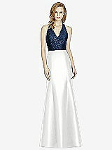 Front View Thumbnail - White & Midnight Navy Studio Design Collection 4514 Full Length Halter V-Neck Bridesmaid Dress