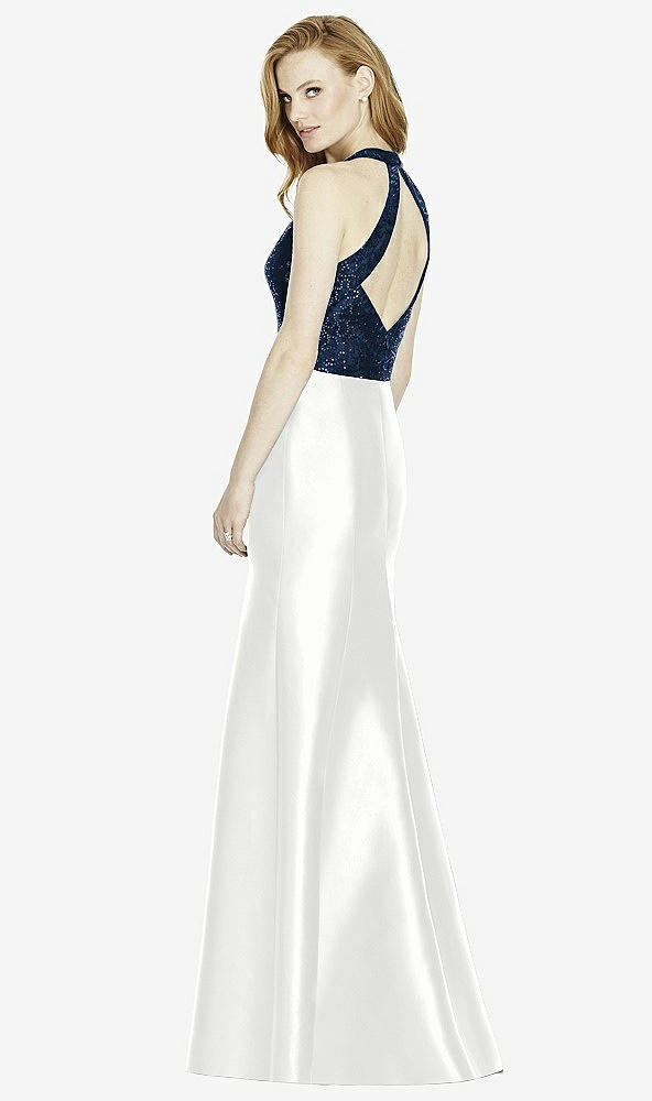 Back View - White & Midnight Navy Studio Design Collection 4514 Full Length Halter V-Neck Bridesmaid Dress